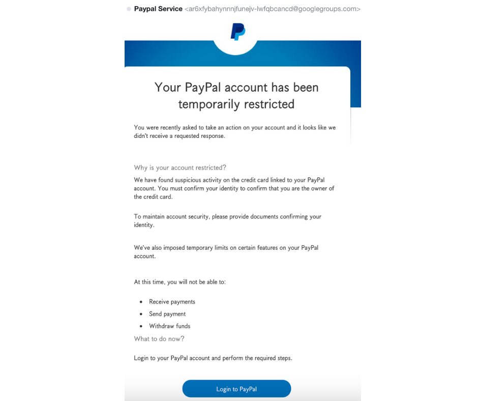 PayPal Phishing email